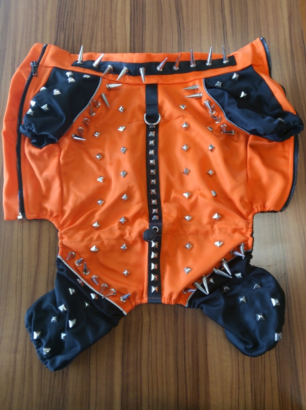 Orange & Black Spiked Punk Dog Anti-Hawk and Anti-Coyote Harness/Vest